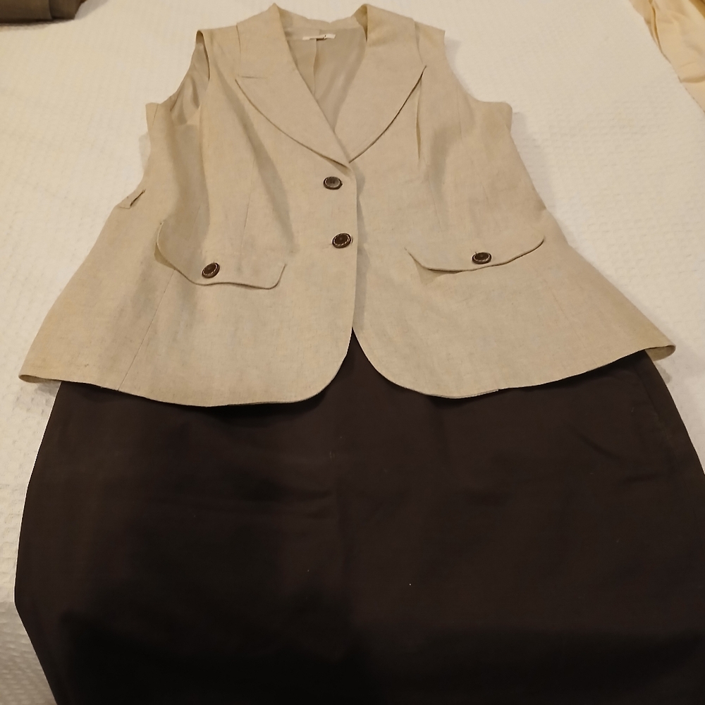 Beige Vest and Black Skirt Set